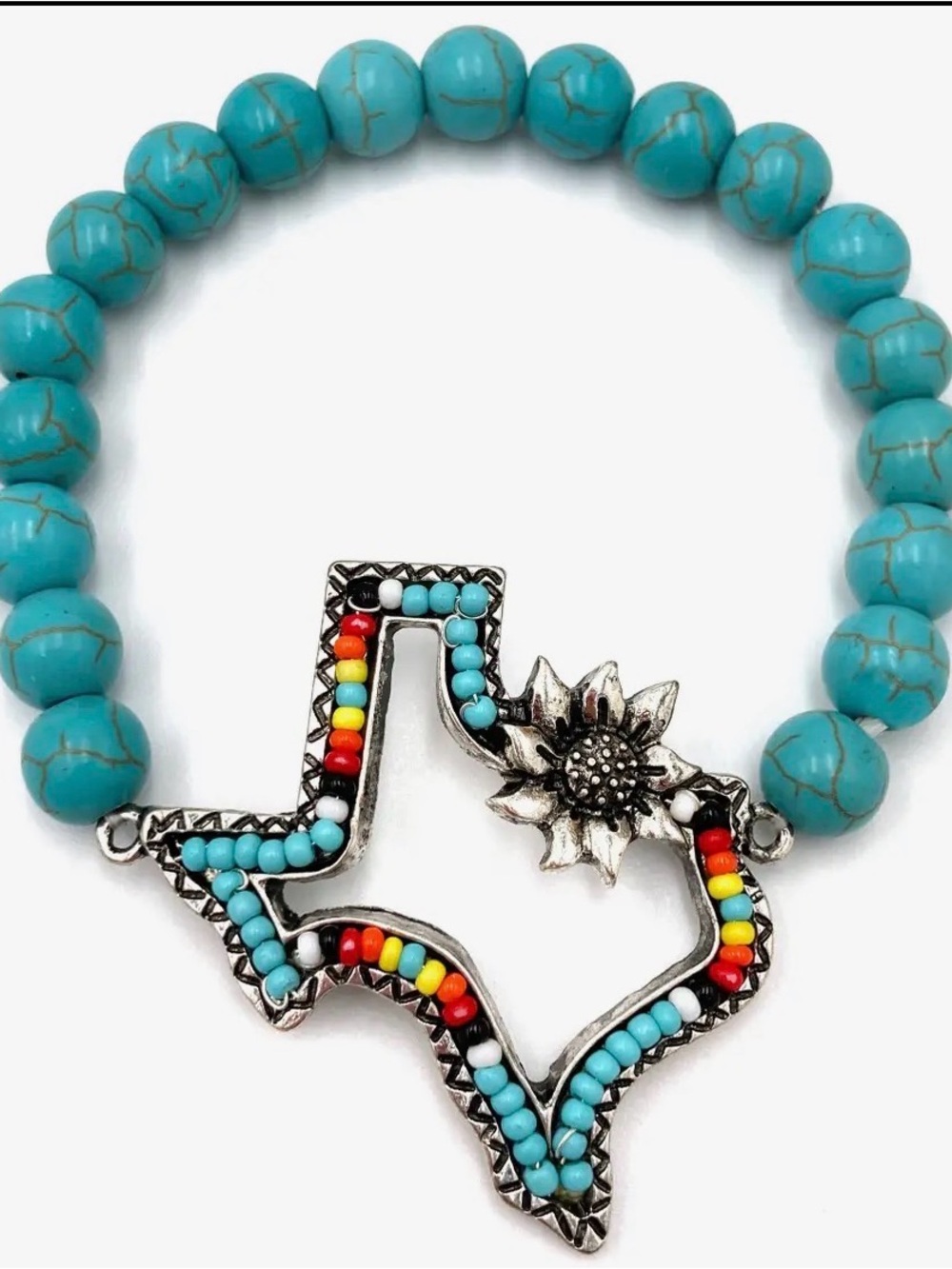 Turquoise Beaded Texas Sunflower Bracelet